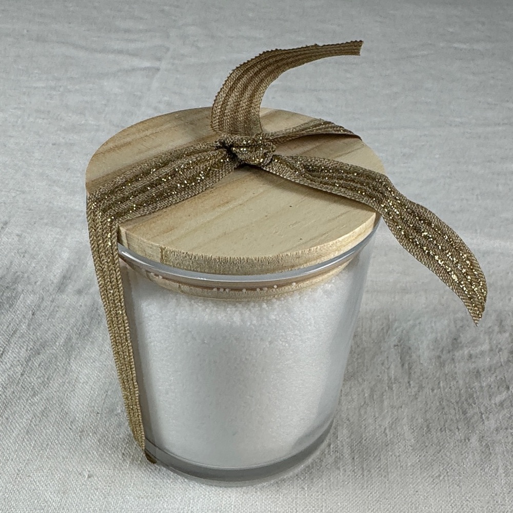 Vanilla Candle with Glass Wood Lid Vessel With Unique “Sand” beaded Wax